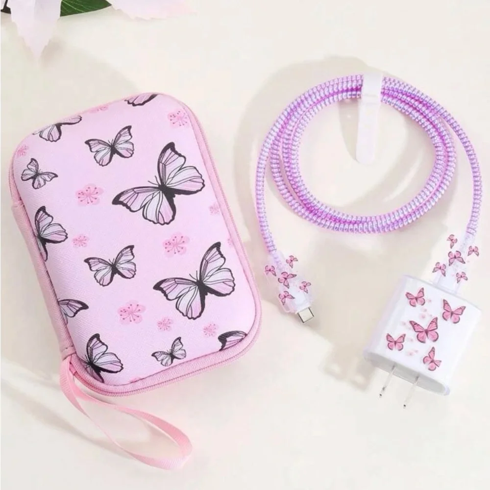6pcs Butterfly Pattern Anti-breakage Data Cable Protector & Storage Bag Set